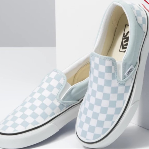 Vans Shoes - Vans Asher Style Light Blue Checkerboard Slip On Sneakers - New - Size 7.5